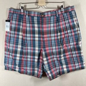 NWT Greg Norman Plaid Golf Shorts 42 Blue Grey Pink Cotton Classic Casual Preppy